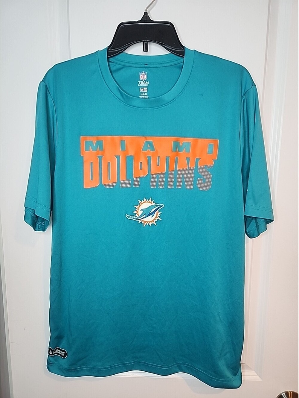 Miami Dolphins Tee Womens Sz L Training Jersey T Shirt New Era NFL Team Apparel